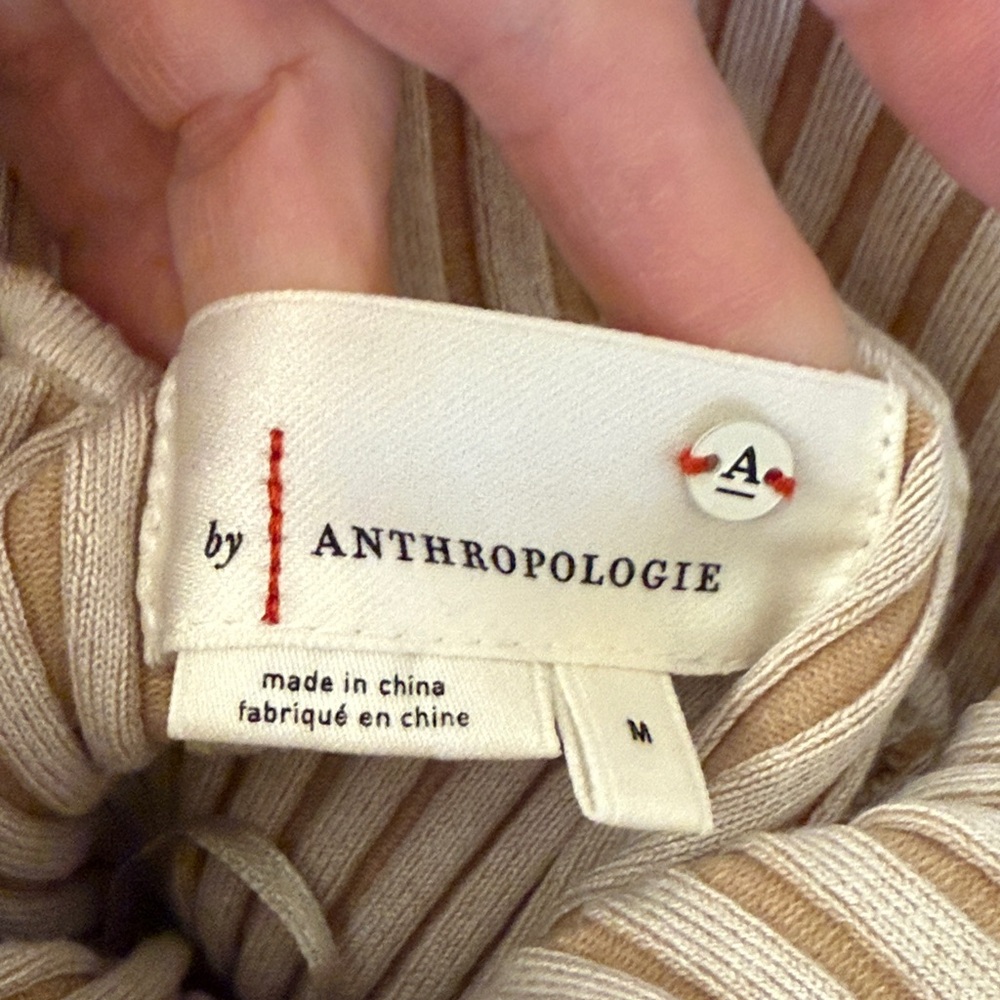 Anthropologie Ribbed Off-Shoulder Midi Dress in Beige - Picture 3 of 8